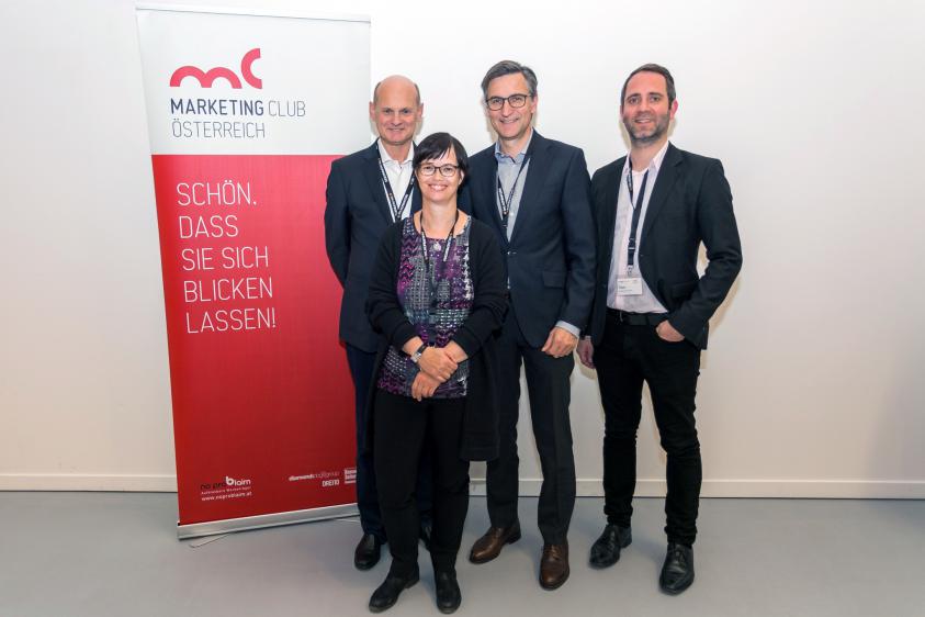 Neuer Geschäftsführer Niko Pabst mit dem Präsidium des Marketing Club Österreich: Georg Wiedenhofer, Ursula Messner und Georg Grassl