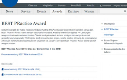 PRVA startet Ausschreibung zum Best PRactice Award 2016 
