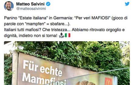 Salvini protestierte auf Twitter gegen McDonald ́s Österreich-Werbung