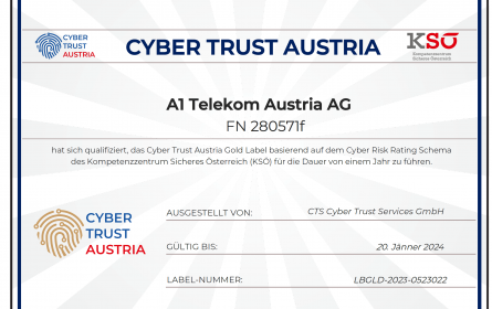A1 qualifiziert sich für das Cyber Trust Austria Gold Label