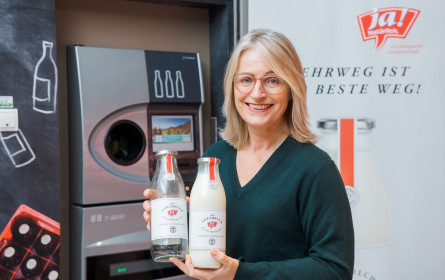 Ab März 2020 wird die Ja! Natürlich-Milchglasflasche zur Mehrwegglasflasche