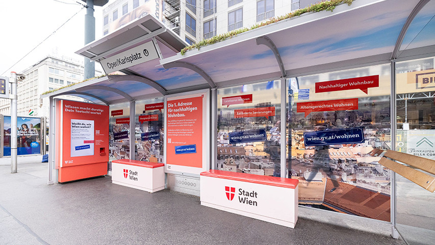 Stadt Wien und Gewista machen das Wohnangebot mit einem Touchscreen-Quiz am Opernring spielerisch erlebbar
